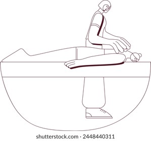 Terapia de masaje de punto de activación por terapeuta profesional en spa. Dibujo de contorno. Ilustración vectorial aislada.