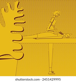 Trigger point massage therapy by professional therapist in spa. Isolated vector illustration in retro style.