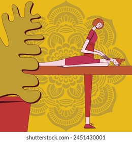 Trigger point massage therapy by professional therapist in spa. Design concept. Isolated flat vector illustration.