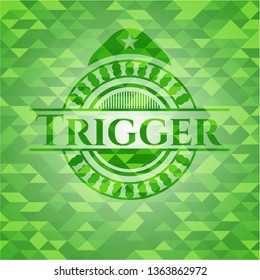 Trigger realistic green emblem. Mosaic background