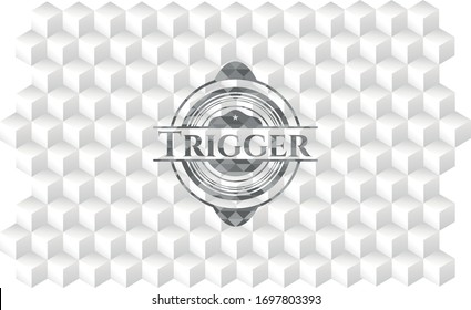Triggerrealistisches graues Emblem mit geometrischem, weißem Hintergrund