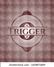 Trigger red emblem or badge with abstract geometric polygonal pattern background. Seamless.