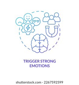 Trigger strong emotions concept blue gradient icon. Consumers engagement. Psychological marketing tactics abstract idea thin line illustration. Isolated outline drawing. Myriad Pro-Bold font used