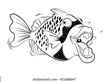 trigger-fish out line vector on white background