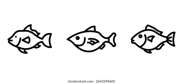 contorno de peixe-gatilho ou conjunto de design de ícone de linha.
