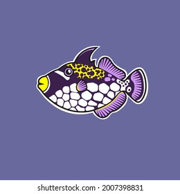 pez globo. peces tropicales de fondo azul. un pez de coral destartalado con una aleta en la espalda. ilustración vectorial.