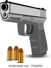 Trigger-Happy! - Handgun with bullets isolated on white. Vector illustration. Suitable for internet, advertising, editorial graphics, publications. See others on "Objects" set.