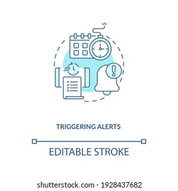 Triggering Alerts Concept Icon. Contract Management Software Functions. Contract Management Advices Idea Thin Line Illustration. Vector Isolated Outline RGB Color Drawing. Editable Stroke