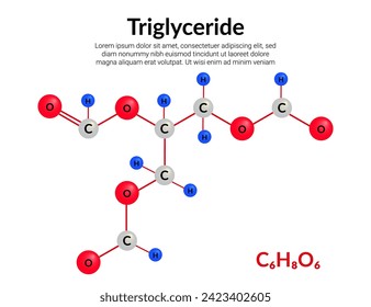 Triglycerid-Formel für molekulare Struktur, Ball-and-stick-Modell, geeignet für Bildung oder Chemiegehalt. Vektorgrafik