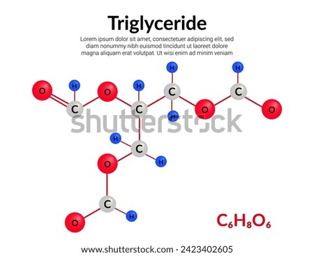 Triglyceride molecular structure formula, ball-and-stick model, suitable for education or chemistry science content. Vector illustration