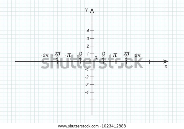 グラフ用紙上の座標の三角法系 ベクターイラスト 三角関数のグラフを描画する空のテンプレート 青のチェッカー紙に黒い軸 数学的デザイン のベクター画像素材 ロイヤリティフリー