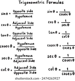 trigonometry formulas hand drawn illustration
