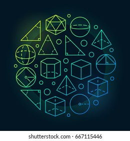 Trigonometry and geometry colorful illustration - vector round linear education concept symbol on dark background