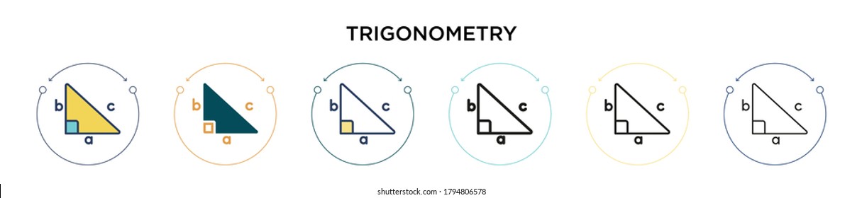 Trigonometry icon in filled, thin line, outline and stroke style. Vector illustration of two colored and black trigonometry vector icons designs can be used for mobile, ui, web