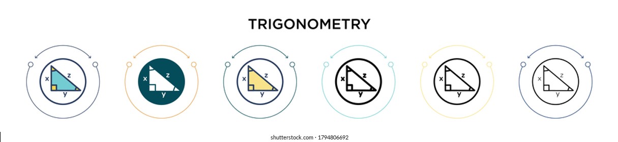 Trigonometry icon in filled, thin line, outline and stroke style. Vector illustration of two colored and black trigonometry vector icons designs can be used for mobile, ui, web