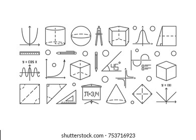 Trigonometry and mathematics outline illustration. Vector education or science linear concept banner