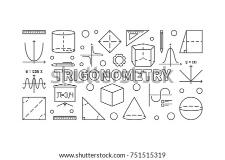 Trigonometry vector minimal banner or illustration in thin line style on white background