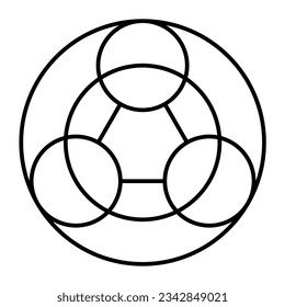 
Trigram, symbol made of 3 circles, and a circle passing through their centers, with an implied equilateral triangle, surrounded by a big circle. Modeled on a crop circle pattern, found in Oxfordshire