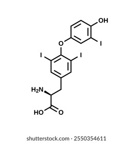Triiodothyronine structural formula, hormone T3 vector illustration