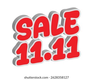 triking 3D sale 11.11text design with bold, modern styling. Perfect for Singles' Day promotions, ecommerce sales, online advertisements, banners, and social media posts.