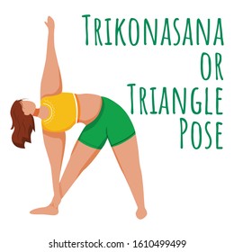 Trikonasana social media post mockup. Triangle pose. Caucausian woman doing yoga. Web banner design template. Social media booster, content layout. Poster, printable card with flat illustrations