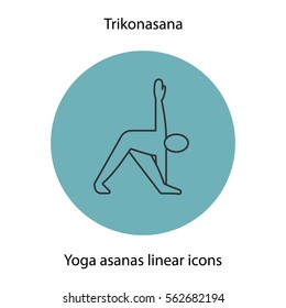 Trikonasana yoga position linear icon. Thin line illustration. Yoga asana contour symbol. Vector isolated outline drawing