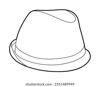 Trilby Hat with band. Head Fashion accessory cap with narrow brim clothing technical illustration. Vector headgear for Men, women, unisex style, flat template CAD mockup sketch outline isolated