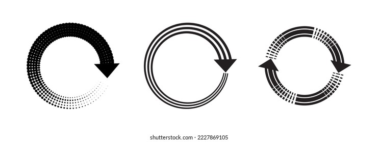 Tri-line circular arrow, round up, Set of black circle vector arrows