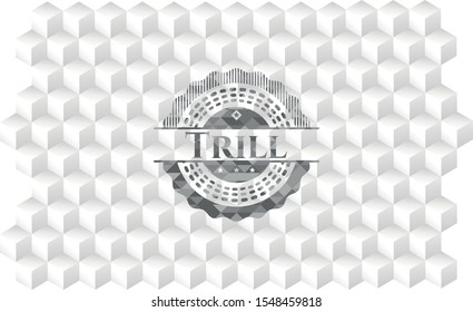 Trill grey badge with geometric cube white background