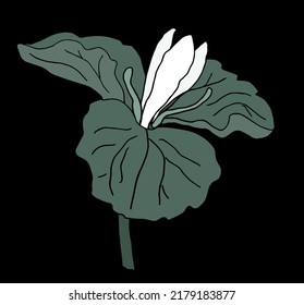 Trillium flower imprint stamp on black background