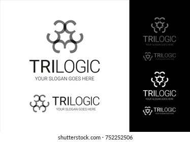 Trilogic bw Logo Template, Vectors - editable and scalable, Free font Roboto Regular and Light, CMYK colors, Ready to print, .eps 10