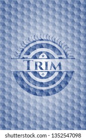 Trim blue emblem with geometric pattern background.