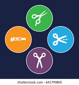 Trim icons set. set of 4 trim filled icons such as barber scissors, cutter