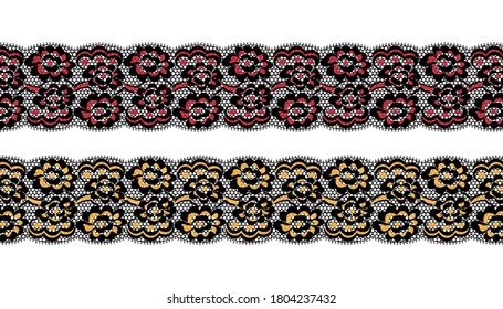 Trim Lace Ribbon for Decorating .Jacquard Mesh Lace Fabric.Vector seamless pattern. 