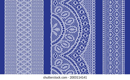 Trim Lace Ribbon on blue background. Jacquard Mesh Lace Fabric.