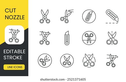 Trim the nose before using the mounting foam, vector line icon set with editable stroke.