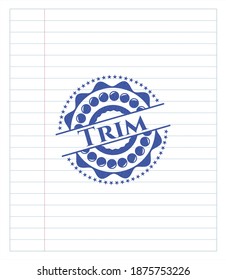 Trim pen emblem. Blue ink. Vector Illustration. Detailed. 