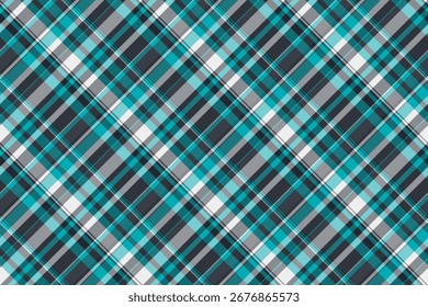 Textura de padrão de tartã aparado, tecido vetor têxtil profissional. Arte de fundo de verificação sem costura jogado na paleta de cores ciano e escuro.