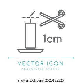 Corte o Wick até 1 cm Vela Vetor Line Ícone, Símbolo de segurança de vela, Risco de fogo Vela cuidar logotipo