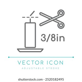 Corte o Wick até 3-8 no ícone de linha de vetor de vela, símbolo de segurança de vela, logotipo de cuidado de vela de risco de fogo