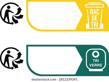 Triman Blank sorting label template with recycling bin and glass container icons, customizable for product packaging waste disposal instructions
