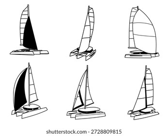 Trimaran arte de línea, conjunto de Arte vectorial