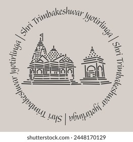 Trimbakeshwar jyotirlinga temple 2d icon with lettering. shri Trimbakeshwar jyotirlinga