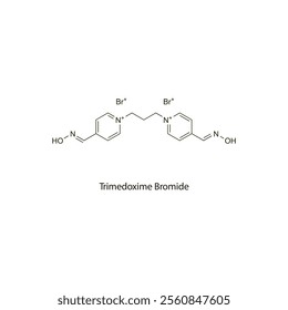 Trimedoxime Bromide flat skeletal molecular structure cholinesterase reactivator drug used in organophosphorus poisoning treatment. Vector illustration scientific diagram.