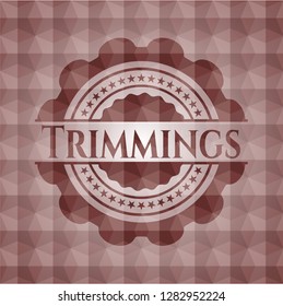 Trimmings red emblem or badge with abstract geometric polygonal pattern background. Seamless.