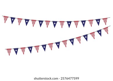 Tringular shape American flag pennant banner vector illustration, isolated on white background- red, blue star triangel design 4th of july independence day patriotic celebration
