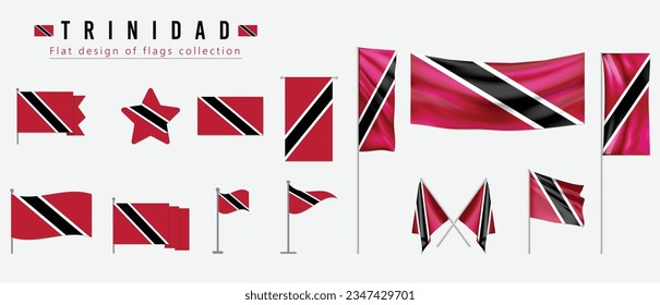 Bandera de Trinidad puesta, colección de banderas de diseño plano