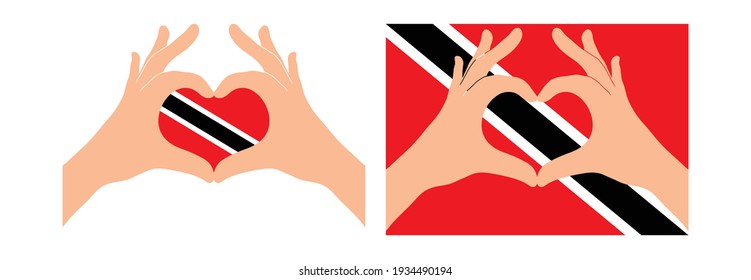 Bandera de Trinidad. Dos manos en forma de corazón con bandera de Trinidad 