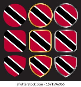 trinidad flag vector icon set with gold and silver border