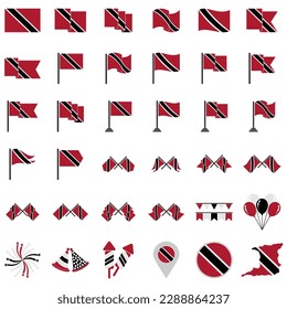 Juego de iconos de banderas de Trinidad, símbolo del símbolo del vector del día de la independencia de Trinidad